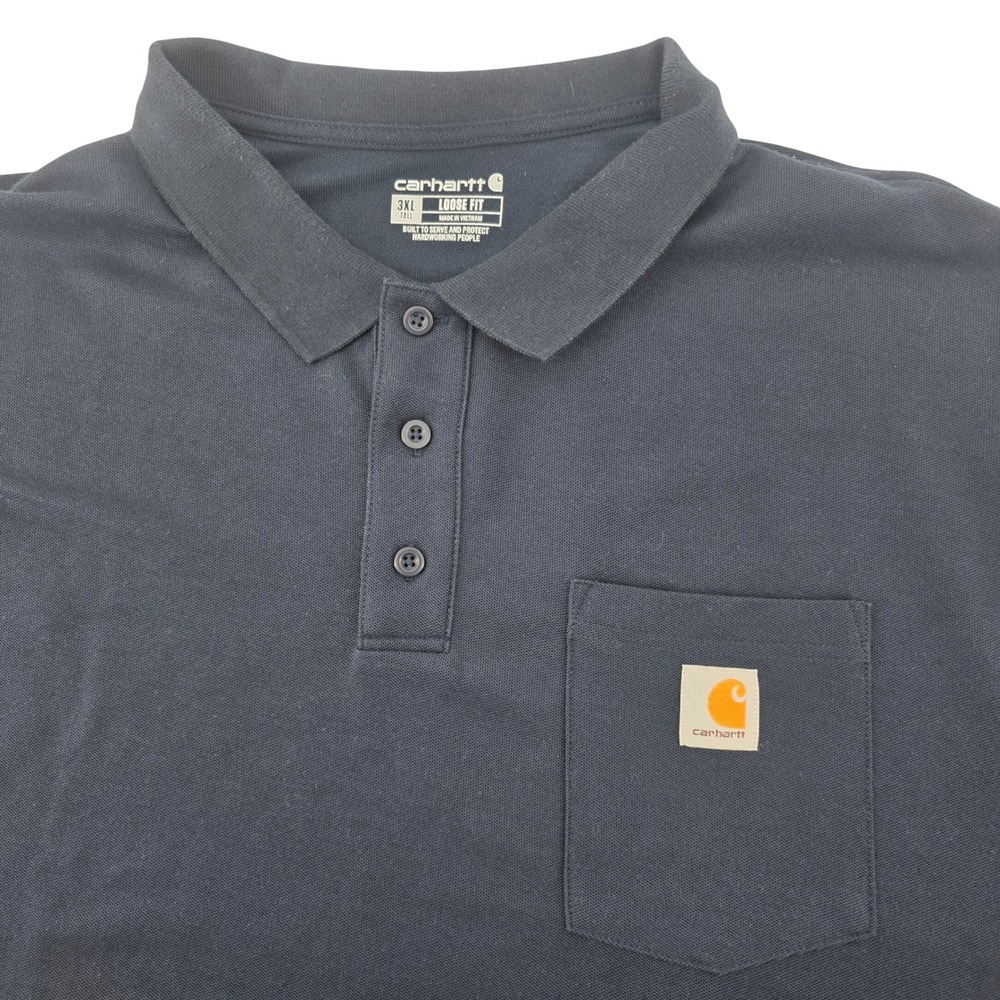 Carhartt Mens 3XL Tall Loose Fit Short Sleeve Pocket Polo Shirt Navy Blue